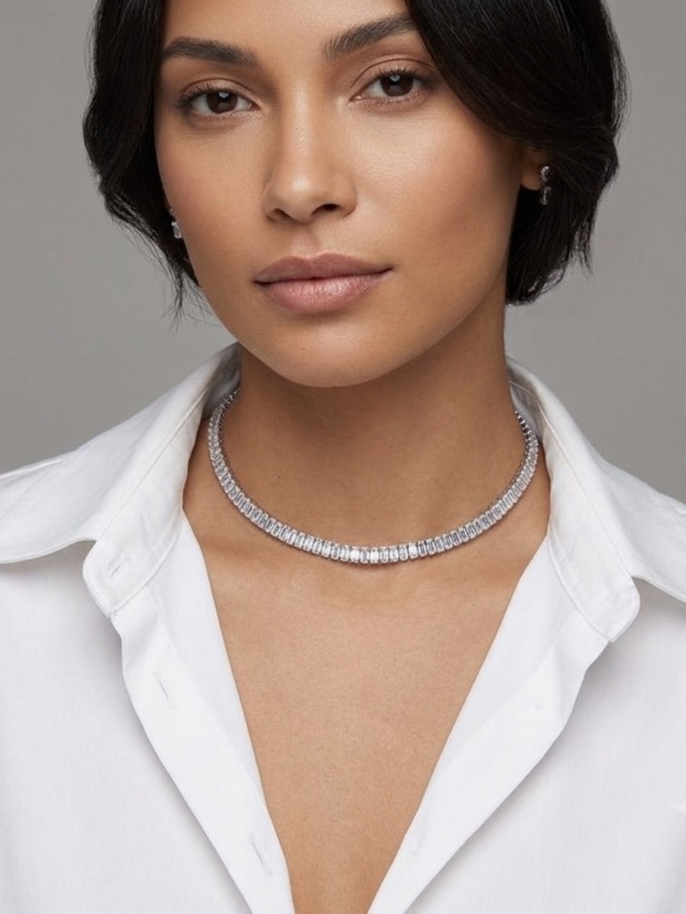 Elegant White Gold Plated Choker Necklace